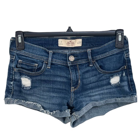 Hollister Pants - Hollister Juniors SZ 7 Short-Short Low-Rise Jean Shorts Distressed Cuffed Blue